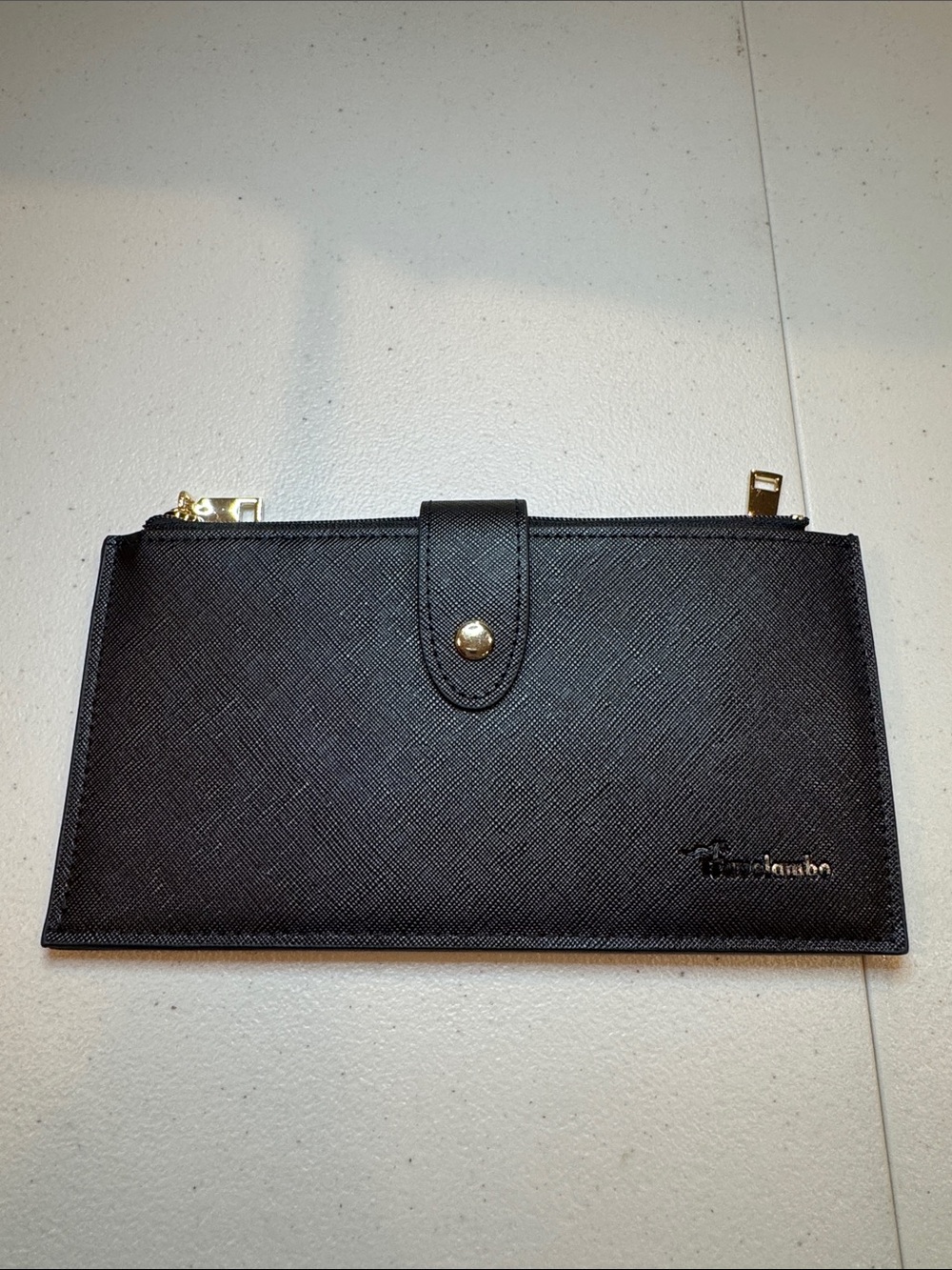 Women's Black Trifold Wallet with Gold Zippers - NEW